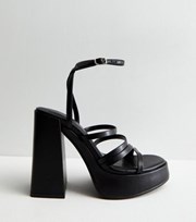 New Look Black Leather-Look Strappy Platform Block Heel Sandals